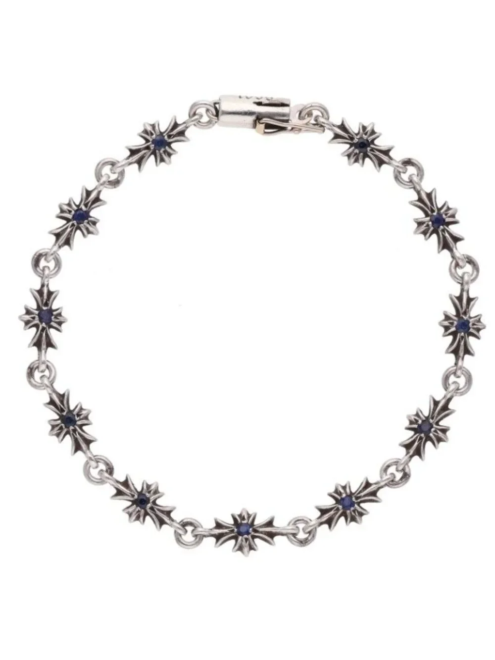 Chrome Hearts Tny CH Pls P Sap Tiny Ech Plus Pave Sapphire Silver Bracelet